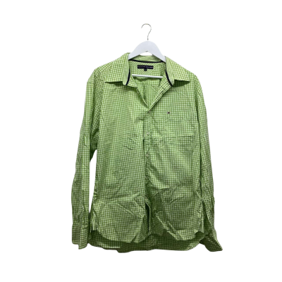 Tommy Hilfiger Men Size XL Green Gingham Cotton Shirt