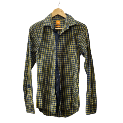 Hugo Boss Mens  Size S Blue / Yellow Checked Button Up Shirt