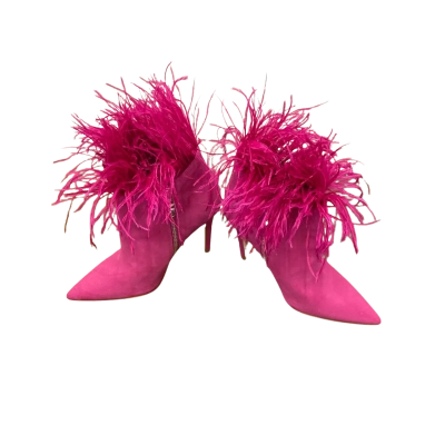 Michael Kors Women’s Whitby Feather Trim Suede Ankle Boots Size 6M – Fuchsia (RRP $298)