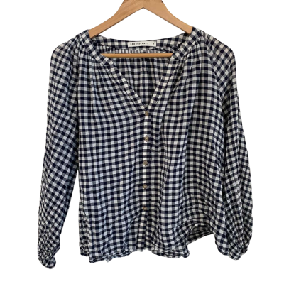 Sportscraft Womens  Size 10 Button Up Top / Long Sleeve Top Black  / Gingham / White 