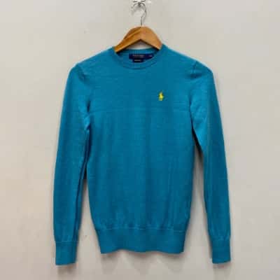 BNWOT Polo Ralph Lauren Mens  Size S Crew Neck 100% Merino Jumper Teal 