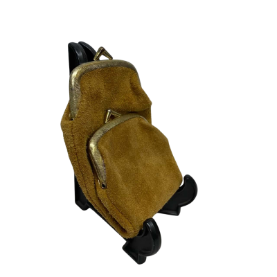  Womens Beige vintage Suede Kiss lock coin purse