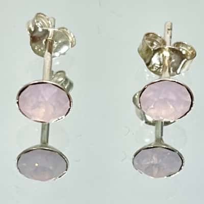 925 Silver Pink Shimmering Stone Stud Earrings 