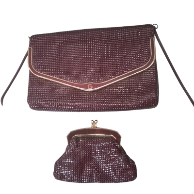Glomesh Womens Cross Body Bag and Coin Purse Maroon VINTAGE 