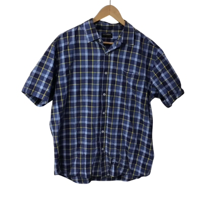 Northbridge Mens Size L Pale Blue / Navy Blue / Yellow Checked Short Sleeve Shirt