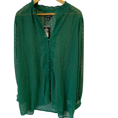 beme Womens Size 24 Long Sleeve Lace Trim Blouse Emerald