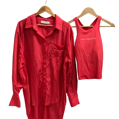 AJE Athletica Cami and Long Sleeve Shirt in Coral 