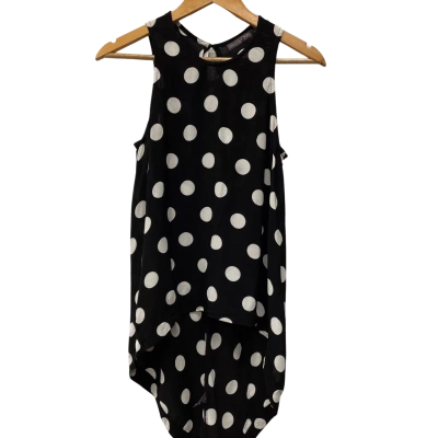 Mister Zimi Womens  Size 6 Tank Top long line  Black  / Polka Dot / White 