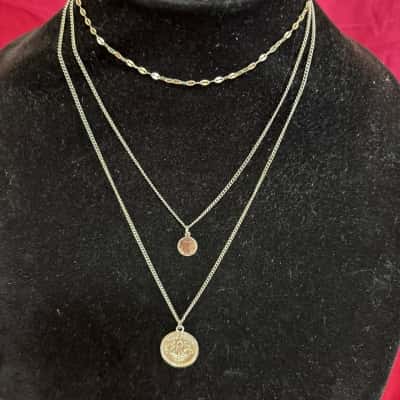  Women's Silver Tone Layered Necklace with Half Penny Charm