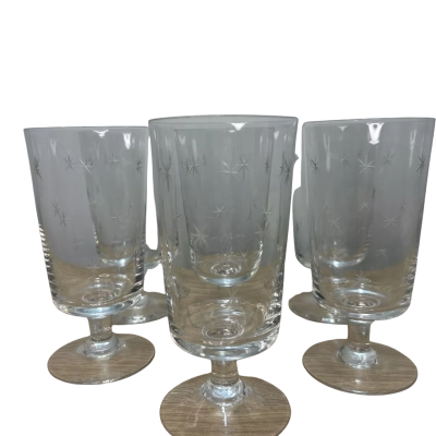 Set of 6 Vintage MCM Etched Starburst Cordial Glasses