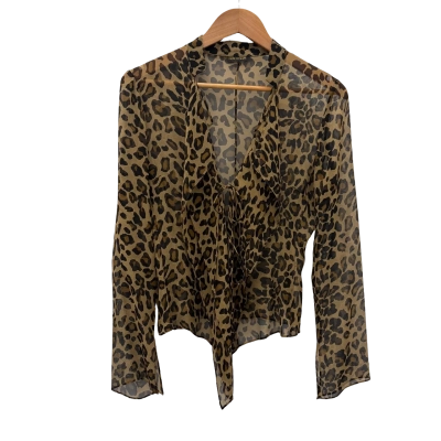 Carla Zampatti Womens  Size 10 / 8 Blouse / Long Sleeve Top Animal print / Brown 