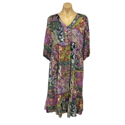 Womens approx Size M Multicoloured Pattern V-neck Midi Dress 