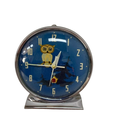 Vintage Diamond Mechanical Alarm Clock, Owl with Moving Eyes in Night Sky