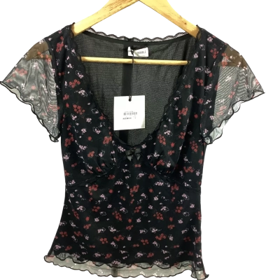 Luck & Trouble Daya Recycled Mesh Top - Floral Black Size 12 