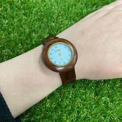  Womens Cardinal Wooden Watch Face Rim with Genuine Leather Band