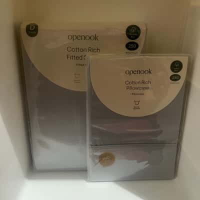 Openook 250TC Cotton Rich Fitted Sheet Double Bed and Pillowcase - Mist