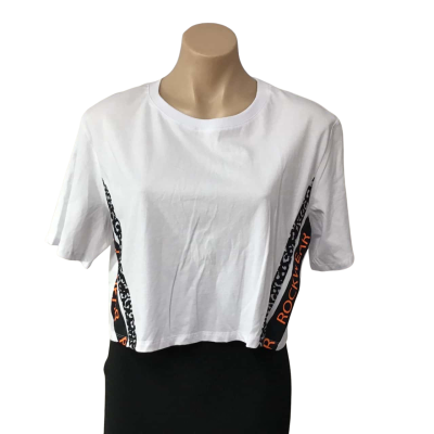 Rockwear Womens Size 10 White / Black Pattern Cropped T-Shirt 