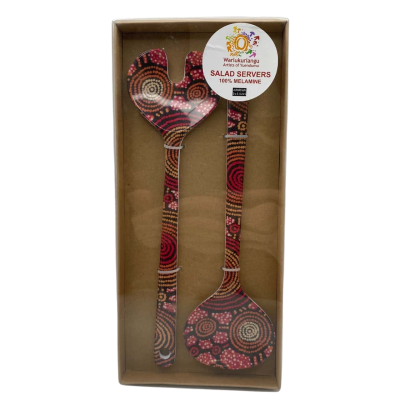 Salad Servers is by Teddy Gibson of the Warlukurlangu Aboriginal Artist   Cabinet 