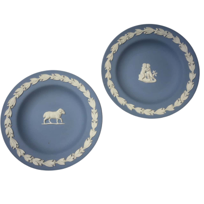 Wedgwood Jasperware Blue & White 2 Round Trinket Dishes
