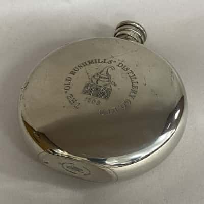 Vintage English Pewter Flask - The "Old Bushmills" Distillery Co. Ltd - Made in Sheffield England
