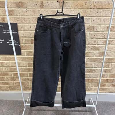 White Fox Womens black acid Charlotte mid rise wide leg jeans Size L 