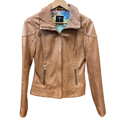 Ted Baker Light Brown Zip-Up Leather Jacket Size 0