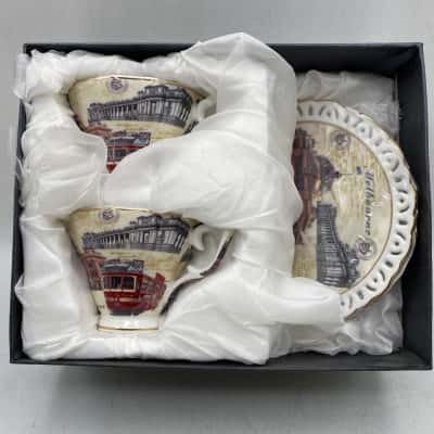 Melbourne City Teacups and Saucers Set The City Collection Of Australia Fine Bone China (2x Cups 2x Saucers) CAB