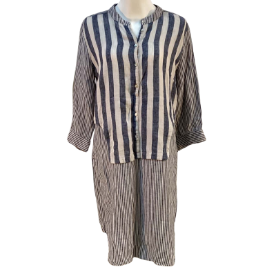 Hammock & Vine Womens Size 12 Linen Midi Dress Blue / Grey 