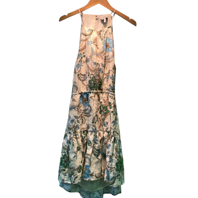 Piper Womens  Size 10 Shoestring Strap Dress Beige / Floral / Green 