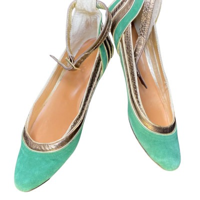 Mimco Womens Size 36 Pucks Slipper Brown / Gold / Green Boxed