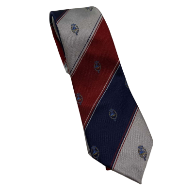 YSL Cravates Mens Maroon/Navy Blue Striped Silk Tie 