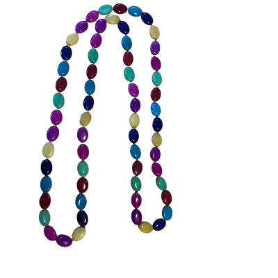 Multicoloured Polished Stone Bead Long Necklace