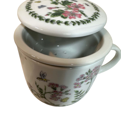 3 Cúp White Floral Tea Cup with Lid and Infuser Butterfly Dragonfly Bees