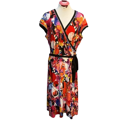Anthea Crawford Womens  Size 16 Short Sleeve Dress  Black  / Multicoloured / Pattern 