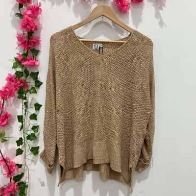 Missy Q Womens V-Neck Jumper Size M / S Beige 
