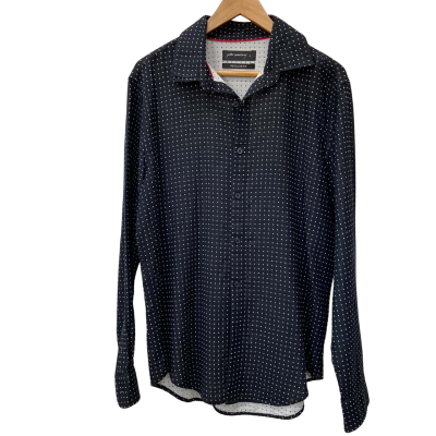  Peter Morrissey - Long Sleeve Polka Dot Shirt in Black and White Size: L Regular Fit 