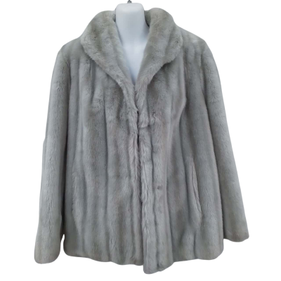  Womens  Tissavel France Size 12 Fur Coat Grey 