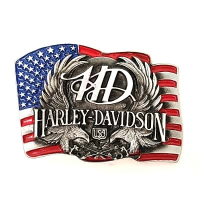 Vintage Harley Davidson Belt Buckle American Flag Eagles USA - BB-2723 Made in NZ  (top drawer office)