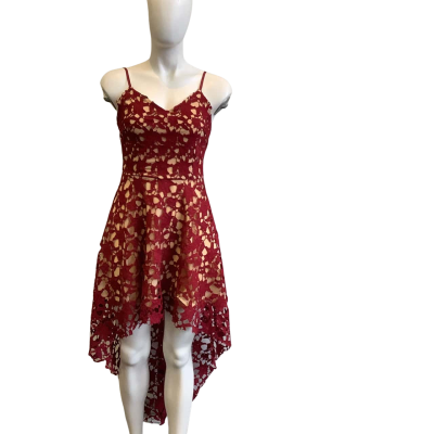 Two Sisters Women's Size 6 Sleeveless High-Low Dress Maroon Lace 