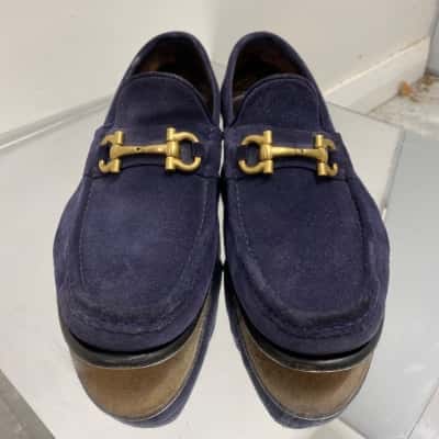 Navy Blue Salvatore Mens suede loafers