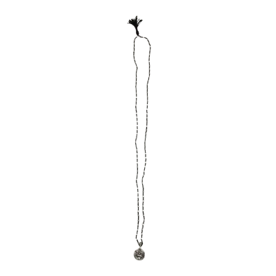 Vintage Sterling Silver Pendant On Black Cord Necklace With Sterling Silver Beads - Brand New
