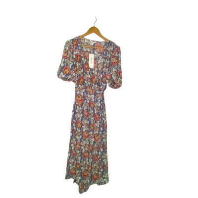 Per Una (M&S) Womens  Size 8 Wrap Dress Blue / Brown / Floral / Red / White 