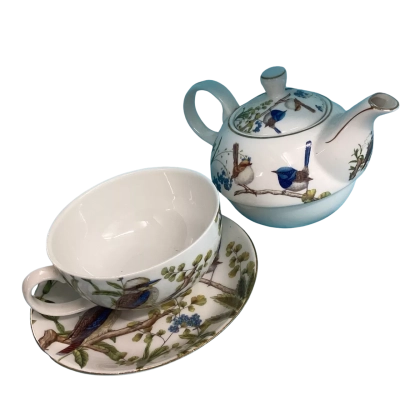 Australian Bird Collection Fine Bone China Teapot, Cup & Plate Set