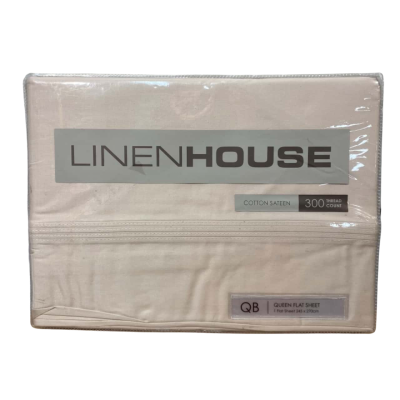Linen House Queen Flat Bed Sheet Ivory