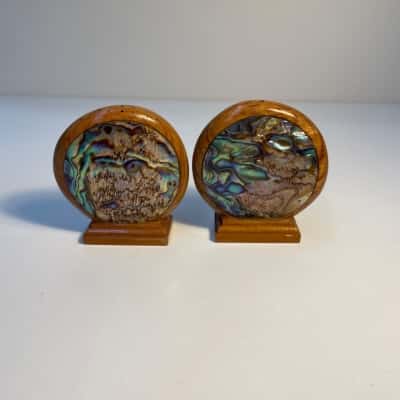Abalone shell and timber salt and pepper shakers