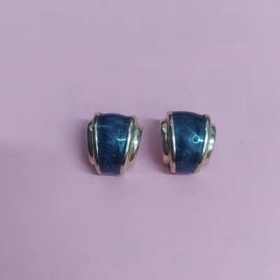 Blue Enamel and Gold tone Clip On Earrings