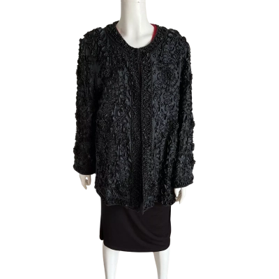 Sunu Womens  Size M/L Silk Open Jacket Black Beaded