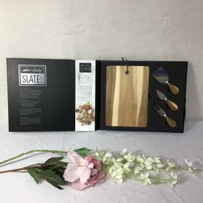 Alex Liddy Slate & Co Wood Serving Board with 3 Cheese Tools