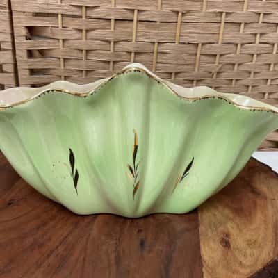 Vintage Rare Pates Pottery Vase Australia Slip Cast Earthenware Green Gold Trim Flowers Decorative Gift Mum Collectable Birthday Wedding 