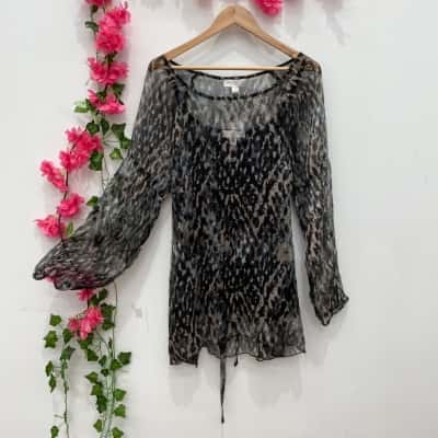 Boo Radley Womens Sheer Mesh 2-Piece Top Set with Inner Cami Size 16 Black  